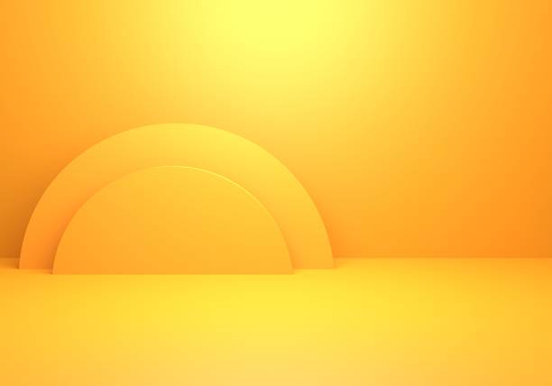 istock 3d rendering of empty yellow orange abstract minimal concept background. Scene for advertising, cosmetic ads, showcase, banner, cream, fashion, children, kids, nursery. Illustration. Product display 1281215580