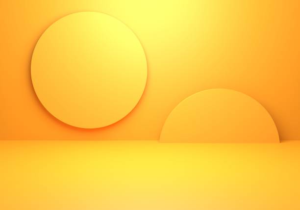 istock 3d rendering of empty yellow orange abstract minimal concept background. Scene for advertising, cosmetic ads, showcase, banner, cream, fashion, children, kids, nursery. Illustration. Product display 1281215586