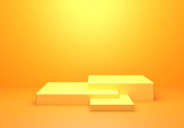 istock 3d rendering of empty yellow orange abstract minimal concept background. Scene for advertising, cosmetic ads, showcase, technology, banner, cream, fashion, children, kid. Illustration. Product display 1281215636