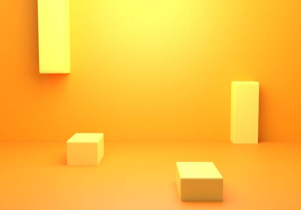 istock 3d rendering of empty yellow orange abstract minimal concept background. Scene for advertising, cosmetic ads, showcase, technology, banner, cream, fashion, children, kid. Illustration. Product display 1281215639