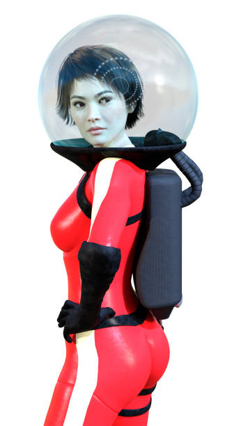 istock 3D illustration astronaut woman on white 1281216899