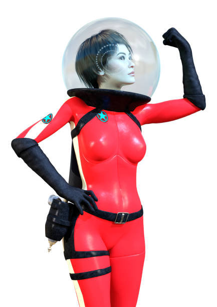 istock 3D illustration astronaut woman on white 1281216903