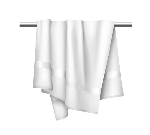 istock White cloth towel on hanger, realistic mockup of fabric towel for bathroom 1281217037