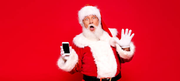 Real Santa Claus showing mobile phone screen