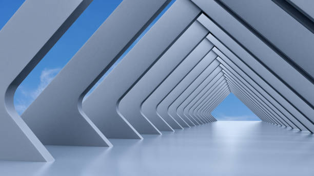 istock Abstract architecture, empty white futuristic interior and blue sky on a background 1281222143