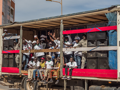 Customers outside a Tyre Repair Shop at Katutura Township near Windhoek in Khomas Region, Namibia