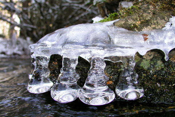 River Ice Drops, Guadarrama National Park, Segovia, Castile and León, Spain, Europe
