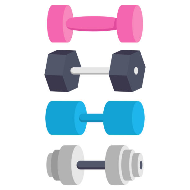 Dumbbells for exercise vector cartoon set isolated on a white background. Dumbbells for exercise vector set. weight illustrations stock illustrations