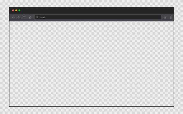 illustrations, cliparts, dessins animés et icônes de page de navigateur transparente. fenêtre web internet avec arrière-plan modifiable. maquette de navigateur dans le style foncé. cadre d’écran d’ordinateur. page de site vide. barre d’outils avec champ de recherche. eps 10. - laptop browser isolated web page