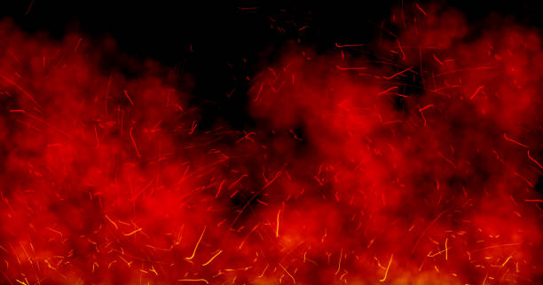 istock Fire sparkles or particles with red smoke in black background. 1281234027