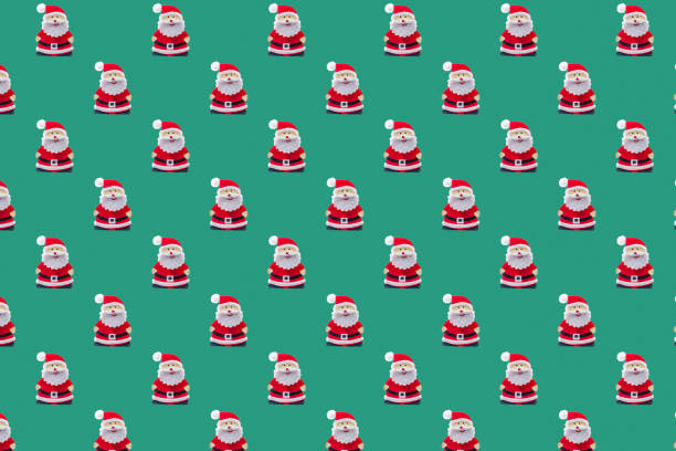 Santa Claus - flat seamless pattern on a green background for Christmas wrapping paper concept