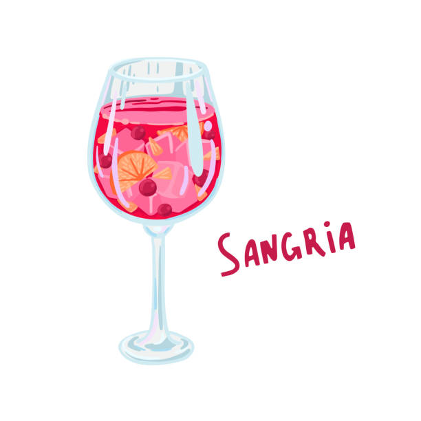 bildbanksillustrationer, clip art samt tecknat material och ikoner med sangria. vinglas med rött vin och frukt, spansk dryck. illustration av vektor - sangria