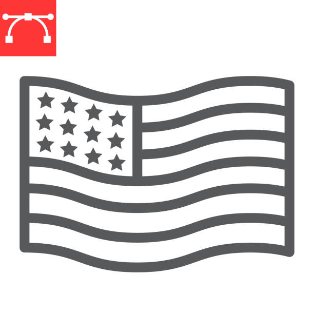 illustrations, cliparts, dessins animés et icônes de icône de ligne de drapeau américain, amérique et pays, graphiques vecteurs de signe de drapeau des usa, icône linéaire de course modifiable, eps 10. - interface icons politics american flag voting