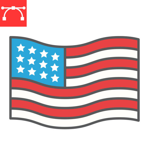 illustrations, cliparts, dessins animés et icônes de icône de ligne de couleur de drapeau américain, amérique et pays, graphiques vecteurs de signe de drapeau des usa, icône de contour remplie de course modifiable, eps 10. - interface icons politics american flag voting