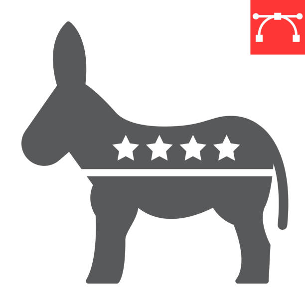 ilustraciones, imágenes clip art, dibujos animados e iconos de stock de icono de glifo de burro democrático, elección y demócrata, gráficos vectoriales de signo de burro, icono sólido trazo editable, eps 10. - democratic donkey