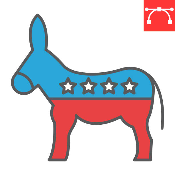 Democratic donkey color line icon, election and democrat, donkey sign vector graphics, editable stroke filled outline icon, eps 10. Democratic donkey color line icon, election and democrat, donkey sign vector graphics, editable stroke filled outline icon, eps 10 republican elephant logo stock illustrations