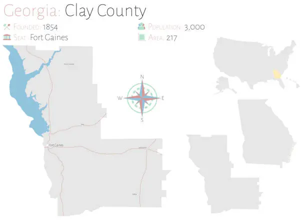 Vector illustration of Map of Clay County in Georgia