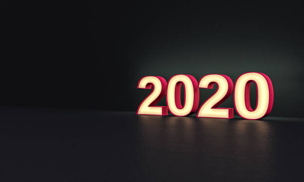 istock 2020 year - numbers - frosted glass - dark background - 3d rendering 1281240295