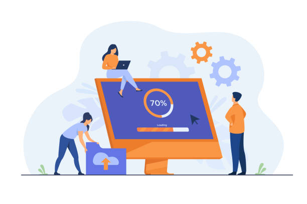 mali programiści modernizując system operacyjny komputera - uwalniać obrazy stock illustrations