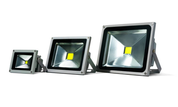 istock Three silver led spotlights 10W, 20W, 30W with yellow LEDs 1281241943