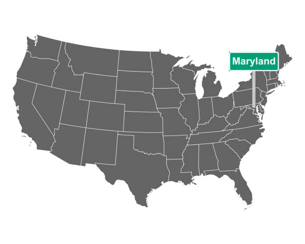 maryland state limit zeichen und karte von usa - maryland bundesstaat stock-grafiken, -clipart, -cartoons und -symbole