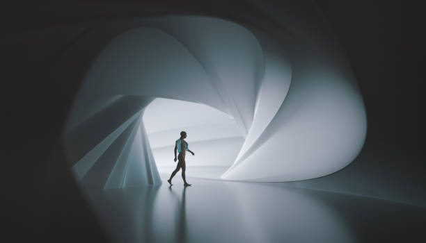 istock silhouette of a man - walking in a futuristic space - 3d rendering 1281243443