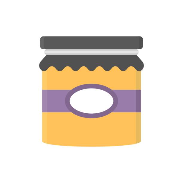 istock Glass jar with cloth cover tied with ribbon. Flat icon illustration. 1281246125