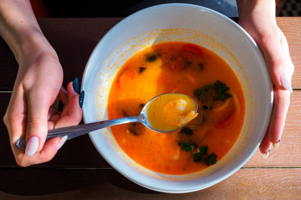 istock Tom Yam soup with shrimps, top view 1281246250
