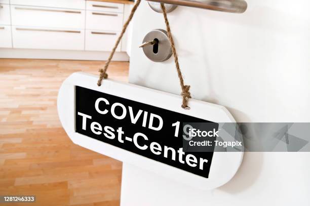 Corona Virus Covi 19 Concept Door With Shield Covid 19 Test Center Stock Photo - Download Image Now
