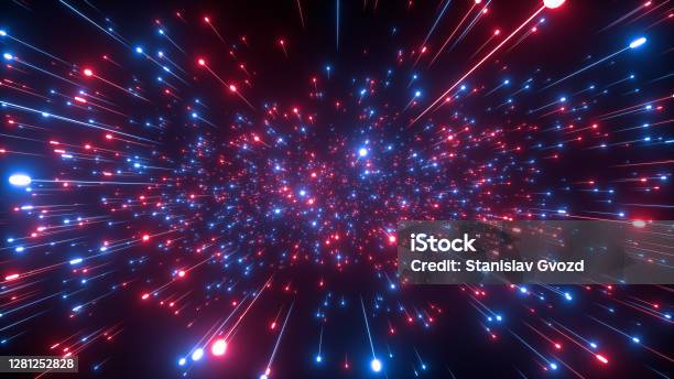 Abstract Bright Creative Cosmic Background Hyper Jump Into Another Galaxy Speed Of Light Neon Glowing Rays In Motion Beautiful Fireworks Colorful Explosion Big Bang Falling Stars 3d Rendering Stock Photo - Download Image Now