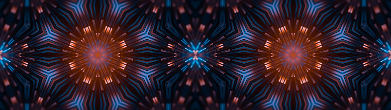 Kaleidoscope background. Luminous neon glowing rays