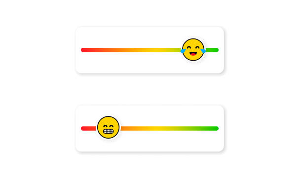 satz von schieberegler emoji für social media. feedback emoticon. bewertungen oder bewertungsskala mit emojis, die unterschiedliche emotionen darstellen. zufriedenheitsgrad. kundenübersicht. - animated emojis stock-grafiken, -clipart, -cartoons und -symbole
