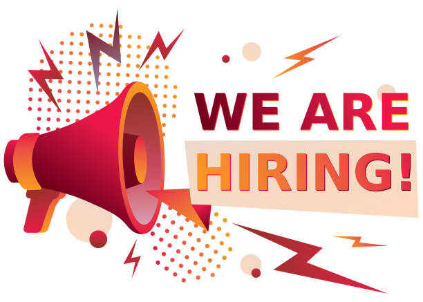 illustrazioni stock, clip art, cartoni animati e icone di tendenza di stiamo assumendo - segno pubblicitario con megafono - help wanted sign classified ad vacancy recruitment