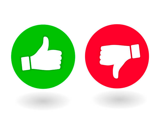 istock Thumb up and down, like and dislik. Red and green flat icon with shadow. Vector Illustration 1281256466