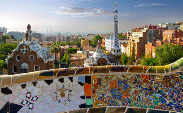 istock Bench mosaic Park Guell Gaudi in Barcelona, Spain. 1281259051