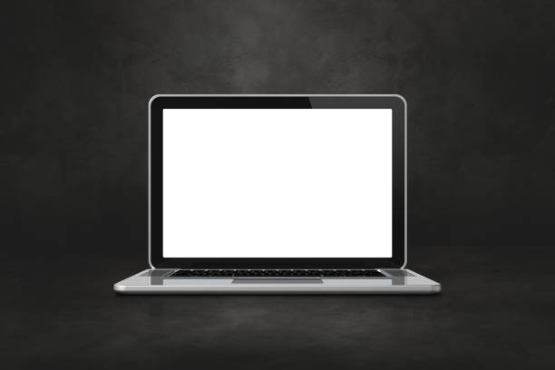 istock Laptop computer on dark concrete office scene background 1281260090