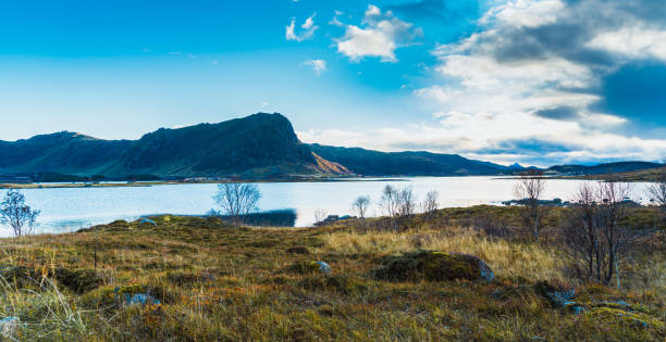 vista da ilha vestvagoya no arquipélago de lofoten na noruega, escandinávia - vestvagoy - fotografias e filmes do acervo