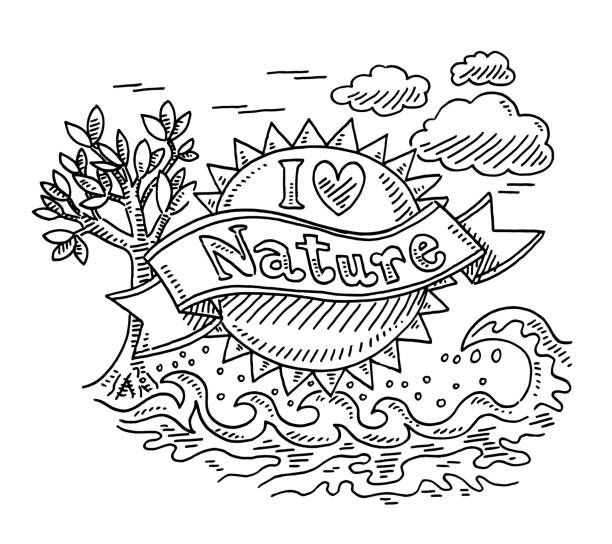 I Love Nature Label Drawing Stock Illustration - Download Image