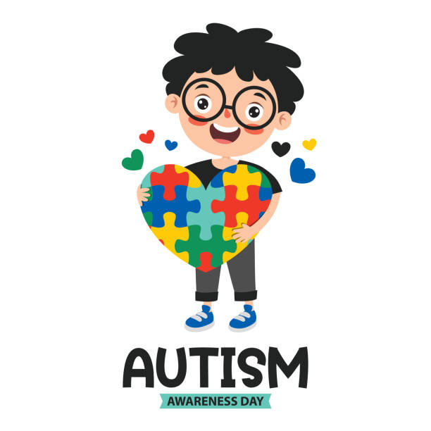 bildbanksillustrationer, clip art samt tecknat material och ikoner med koncept ritning av autism awareness - downs syndrome work