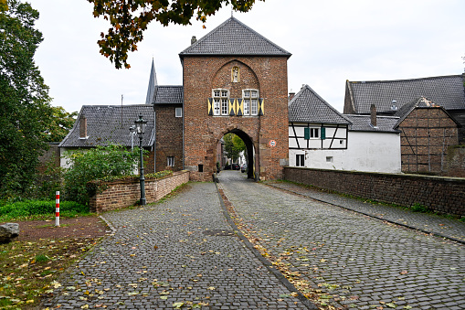 Bedburg, Germany, October 19, 2020 - View of the medieval town gate of Alt-Kaster