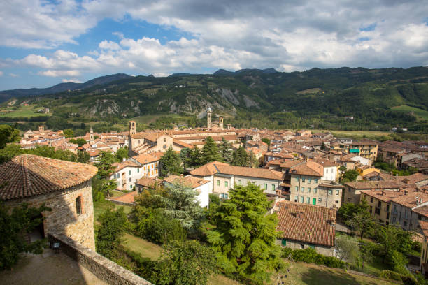 The landscape of the medieval town of Bobbio, Piacenza province, Emilia Romagna, Italy stock photo