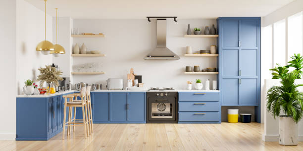 istock Modern kitchen interior with furniture.Stylish kitchen interior with white wall. 1281270287