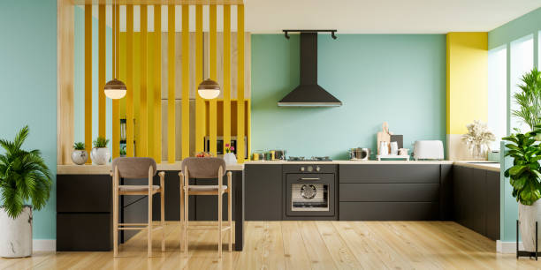 istock Modern kitchen interior with furniture.Stylish kitchen interior with green wall. 1281270290