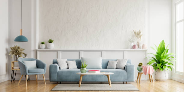 istock White plaster wall living room have sofa and armchair. 1281270302