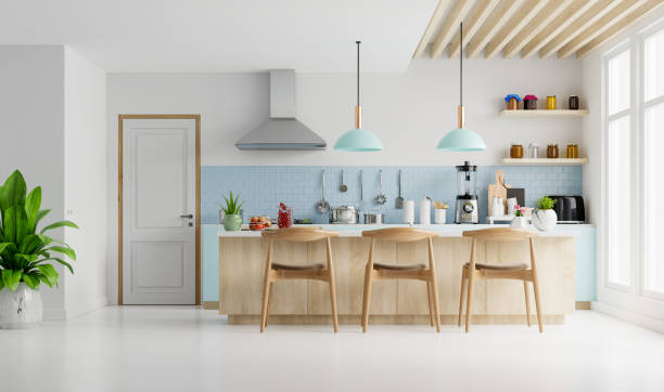 istock Modern kitchen interior with furniture.Stylish kitchen interior with white wall. 1281270304
