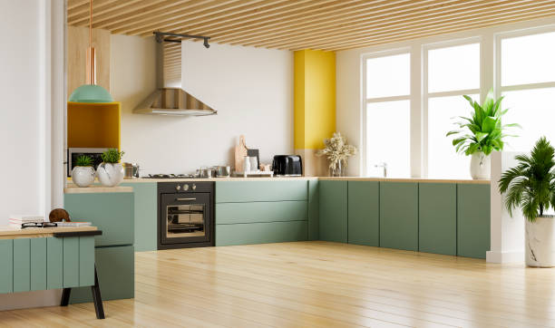 istock Modern kitchen interior with furniture.Stylish kitchen interior with white wall. 1281270396