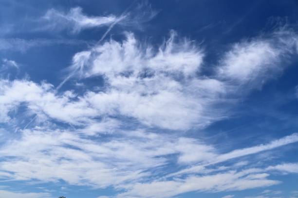 istock Stunning cirrus cloud formation panorama in a deep blue sky 1281272469
