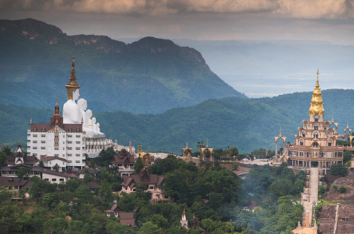 Phasornkaew Temple with Colorful mosaic, ceramic abstract wall, place for meditation that practices \