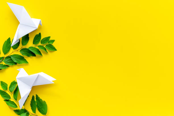 istock Origami birds are flying, overhead top view 1281274023