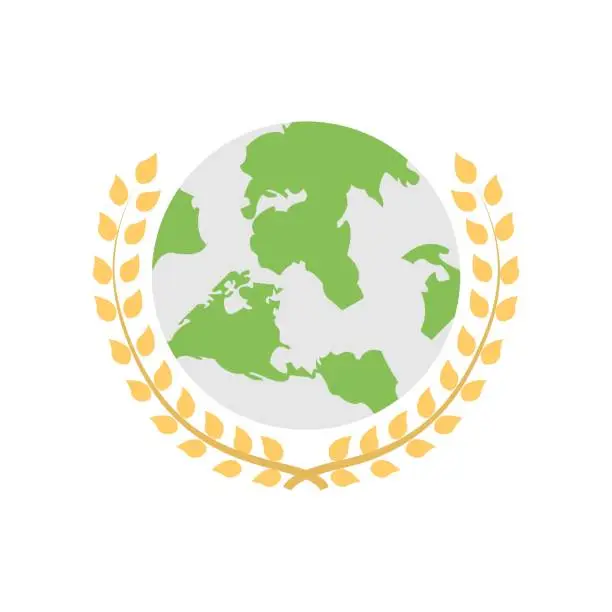 Vector illustration of Global award icon. Globe with laurel wreath symbol. International trophy sign.